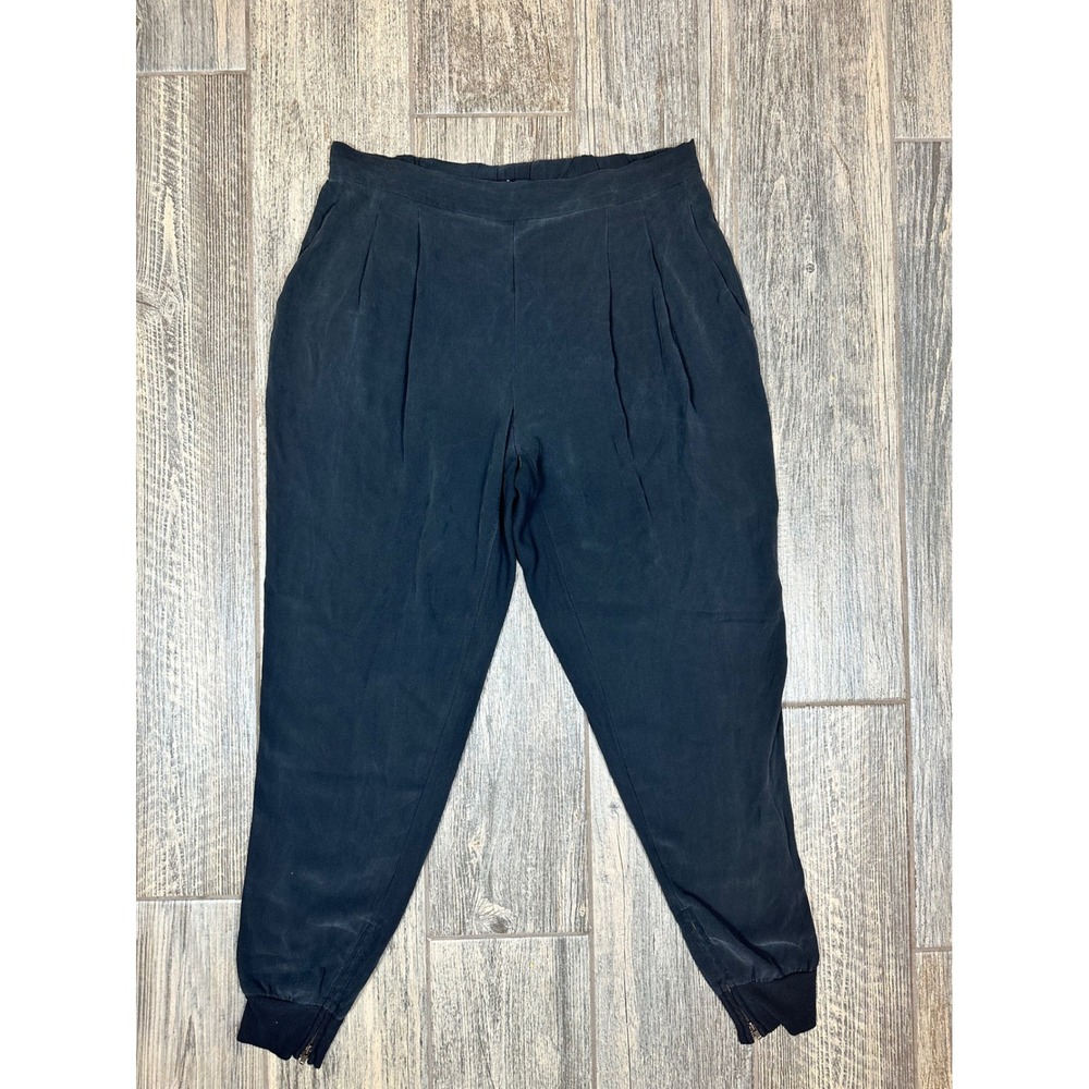 Eileen Fisher 100% Silk Pants Medium Black Zippered Cuffs Pleated‎ High Waist